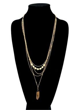 Express Gold Crystal Pendant Layered Necklace 28 Inch NWT